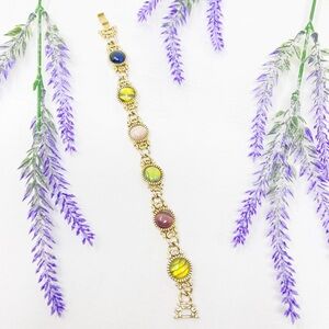 Vintage Scarab Multi Color Cabochon Unique Bracelet